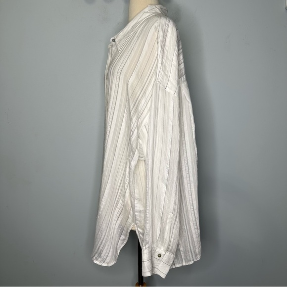 Vince White Sheer Textured Stripe Buttoned Boxy Shirt Top Size XXL NWOT! - Picture 4 of 13